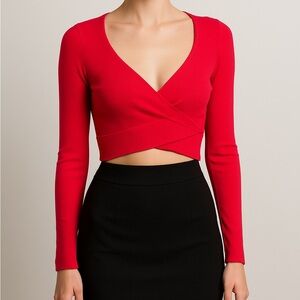 Express Vibrant Red Long Sleeve Bodysuit